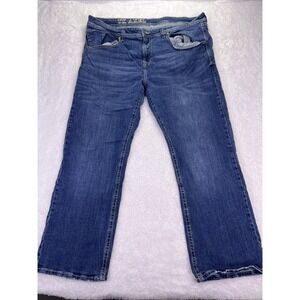 TK Axel Men's Jeans 42x30 Straight‎ Bootcut Flap Pockets Workwear Blue Med Wash